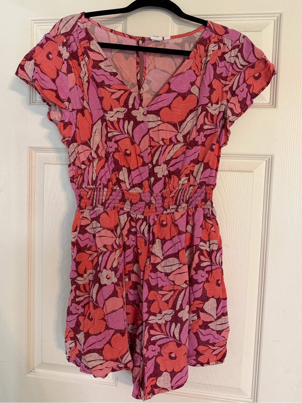Floral Short Sleeve Romper in Coral & Lilac